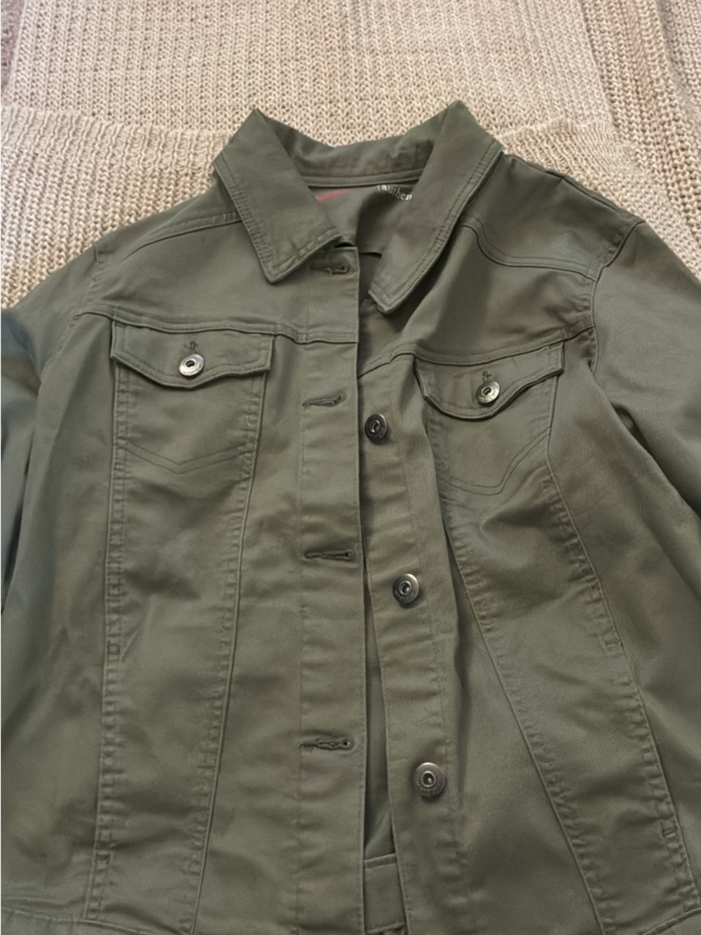 Wrangler Olive Green Jean Jacket with Red Logo